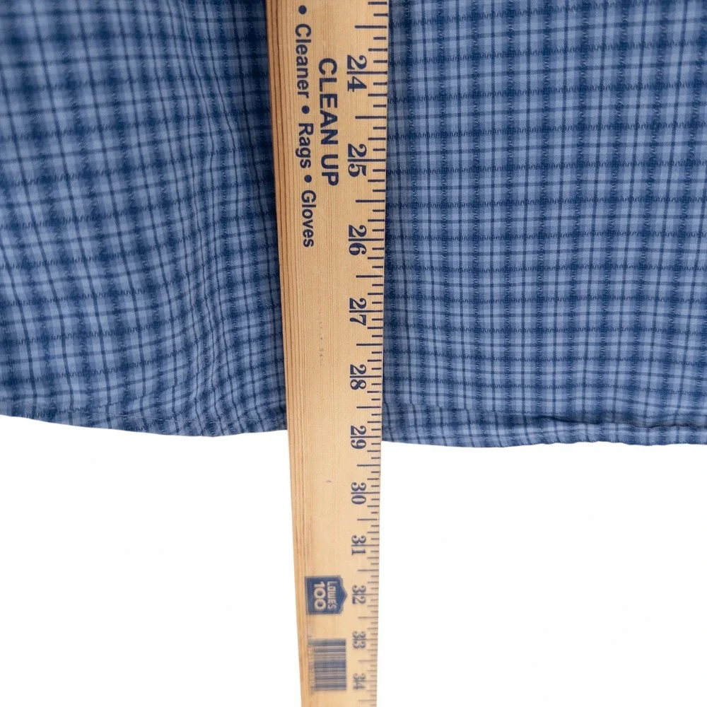 Banana Republic Men's Large Textured Utility Cotton Blue‎ Plaid Button Up Shirt